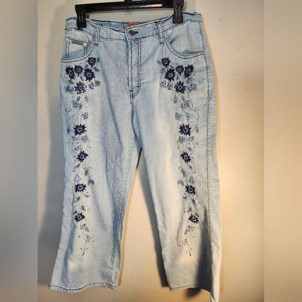 Vintage Tarabichi Embroidered Light Blue Cropped Jeans Sz 44